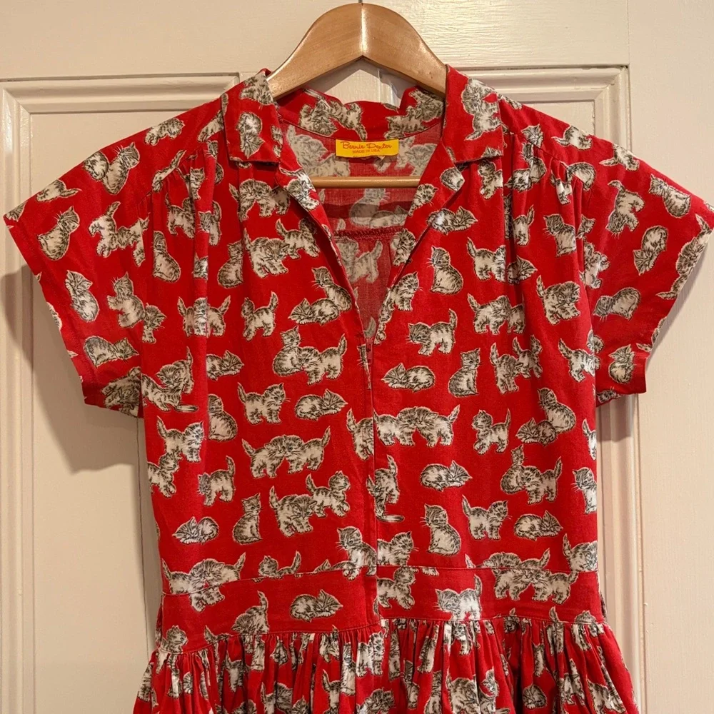 Bernie Dexter Red Dress with Cat Print - Picture 7 of 9